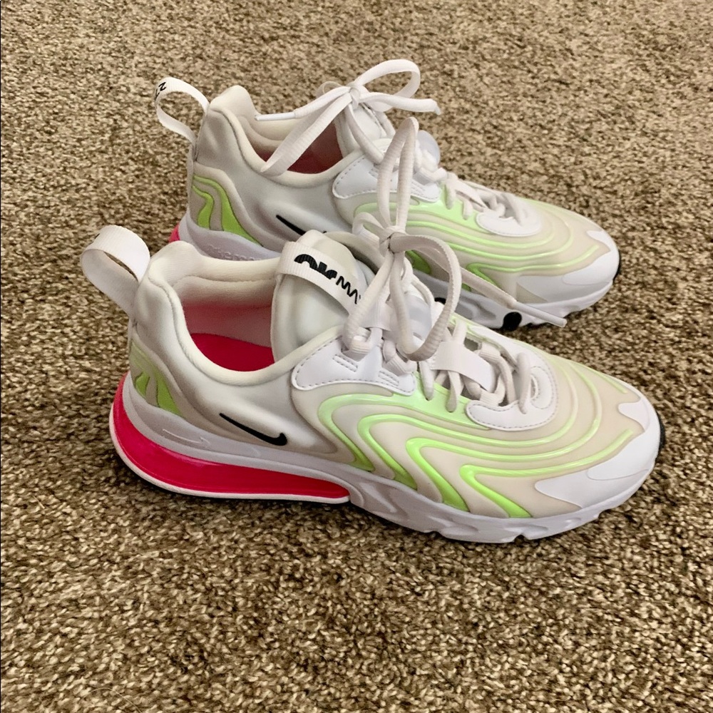Women’s Nike Airmax 270s, pink/green/white, size 8.5